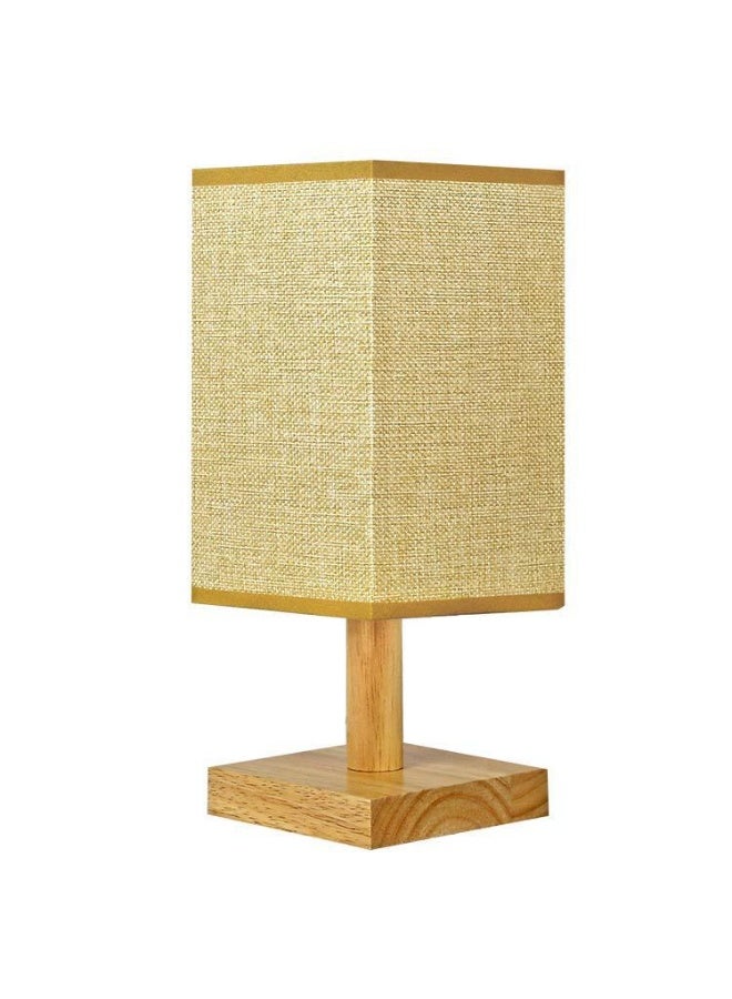 Square Table Lamp with Jute Fabric Shade, USB Powered, 3 Color LED Light with Remote Control